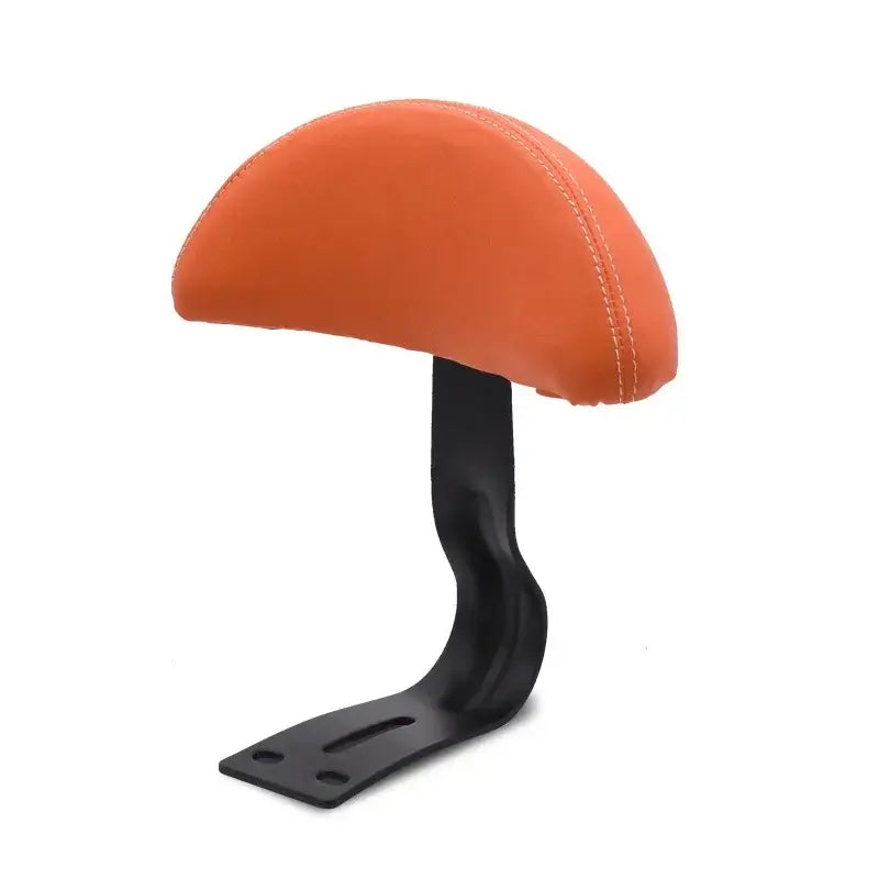 Durable Electric Bike Backrest Cushion with orange padding and metal support for comfort and stability.