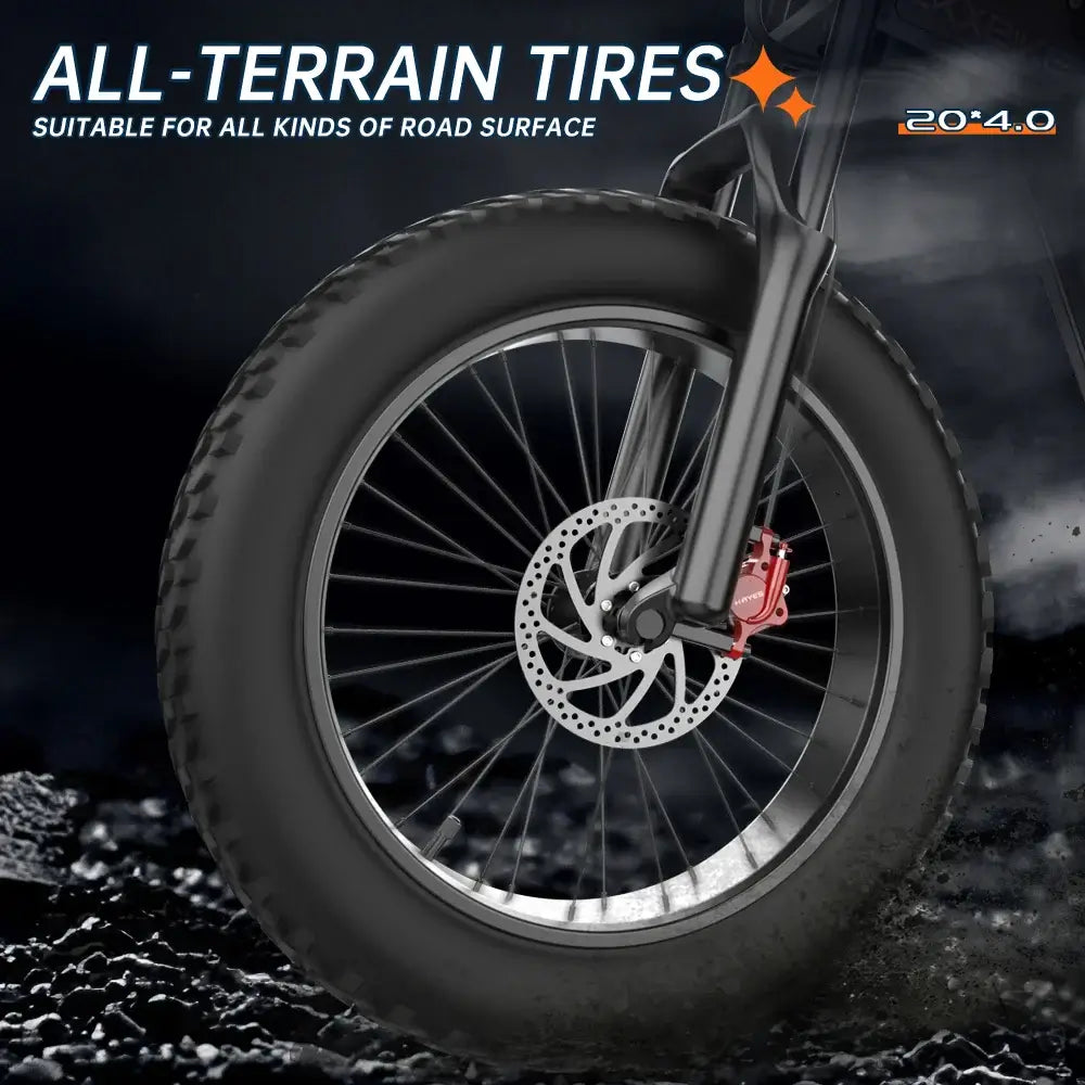 EKX X20 Electric Fat Tire Bike - 2000W Power all-terrain tire suitable for all kinds of road surface.