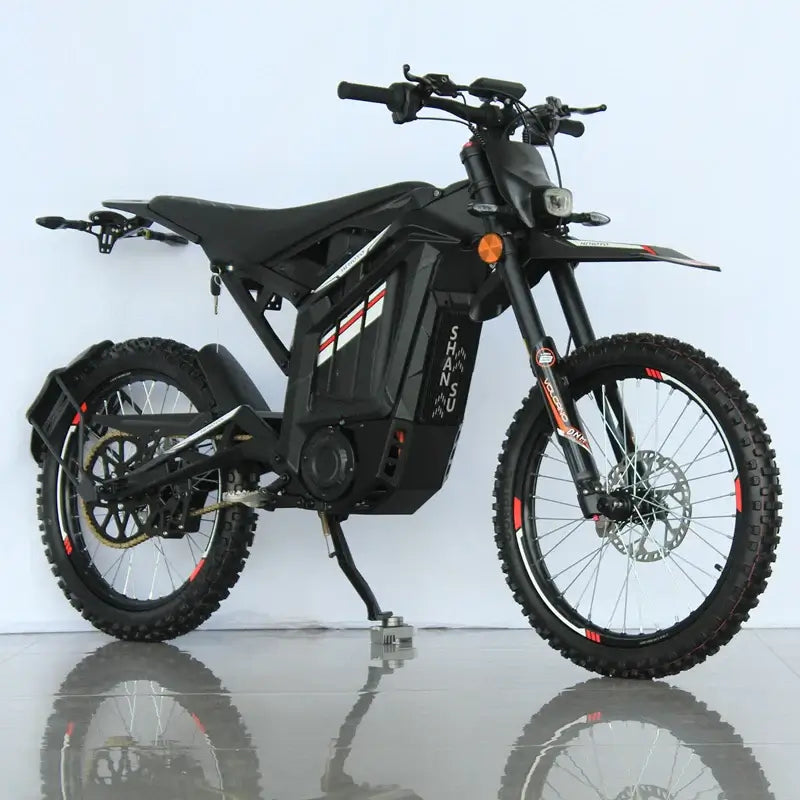 Himoto S1 6000W Off-Road Electric Bike displayed side view with rugged tires and modern design.