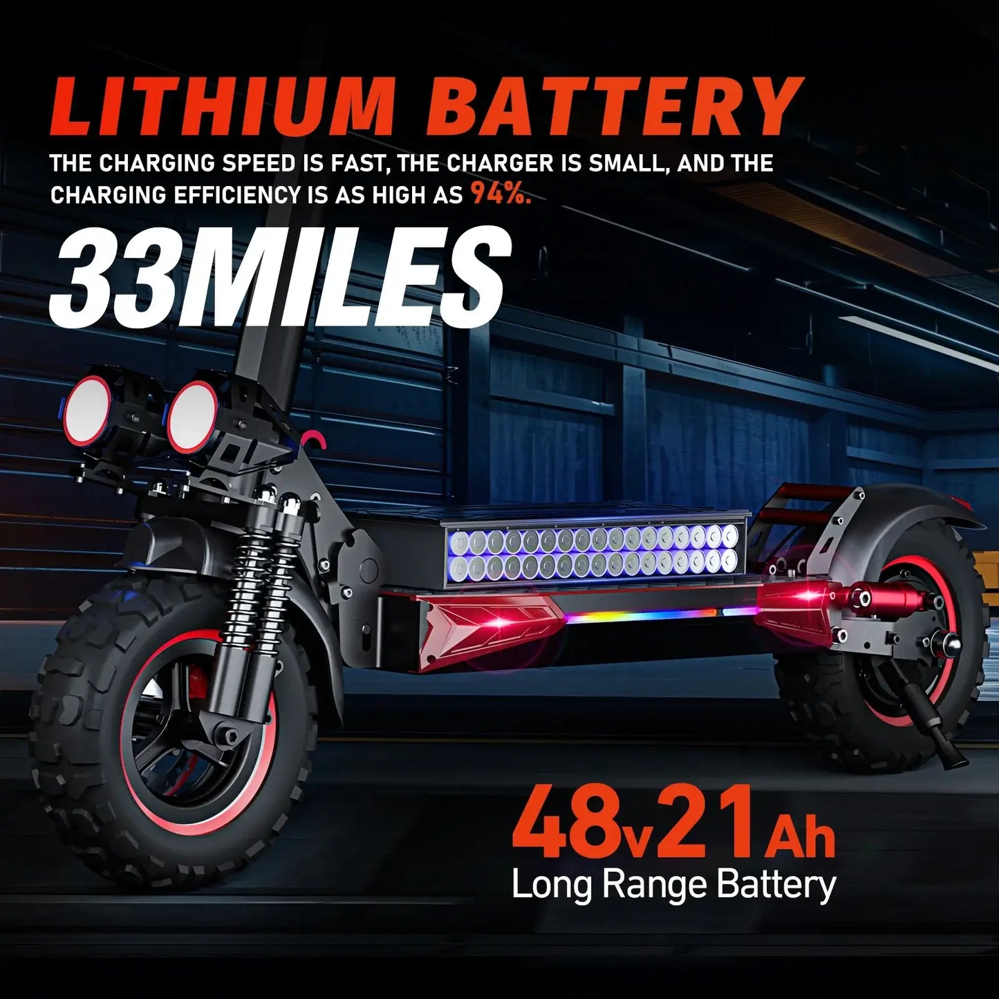 1200W Folding Electric Scooter with Seat showcasing a lithium battery, 33 miles range, and robust off-road design.