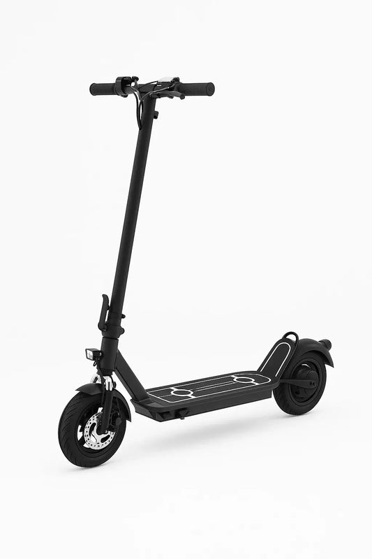 DriveTron DT01 Electric Scooter with sleek black design, durable frame, front shock absorption, and tubeless tires.