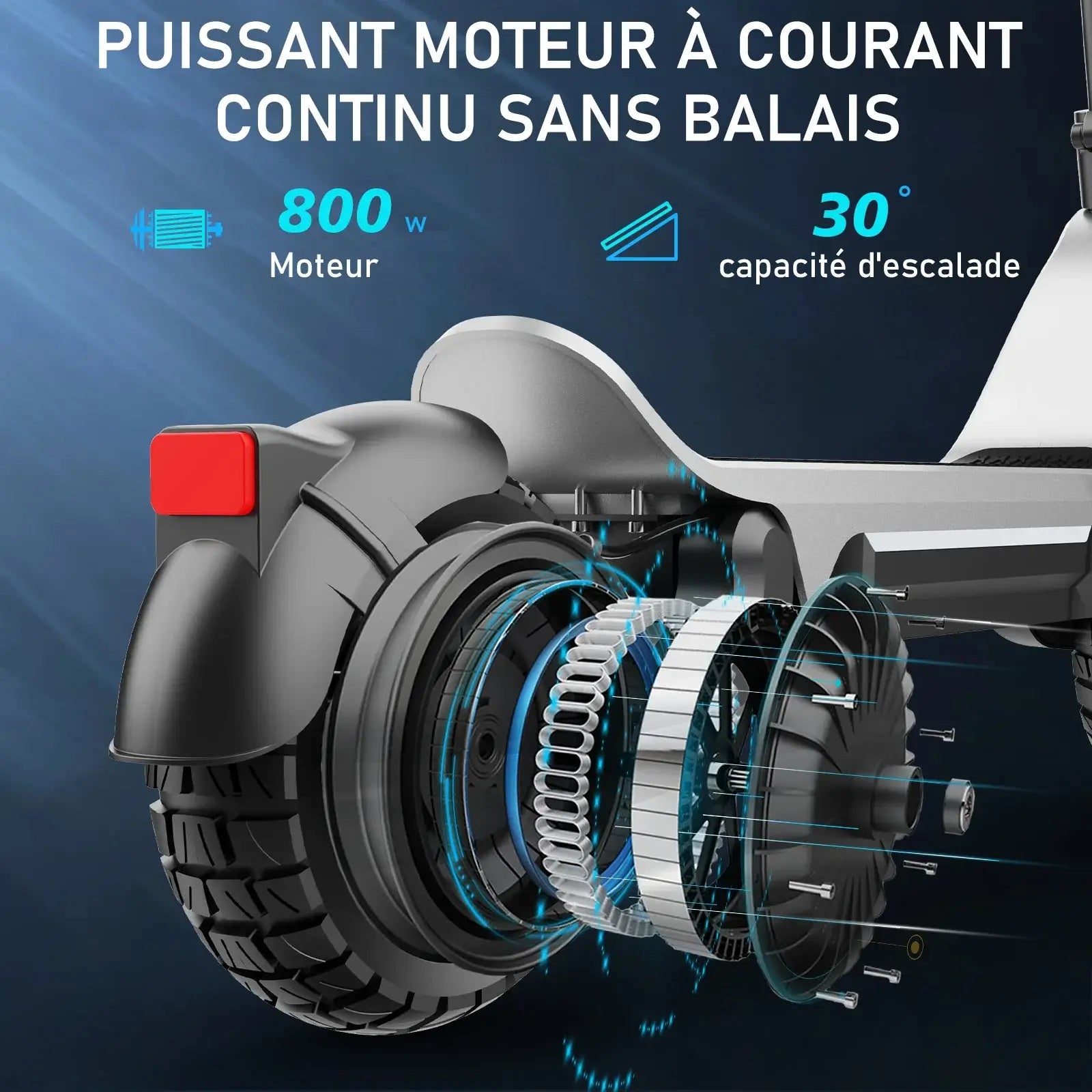 Exploded view of the TODIMART X5 electric scooter's 800W brushless motor with 30° climbing capacity.