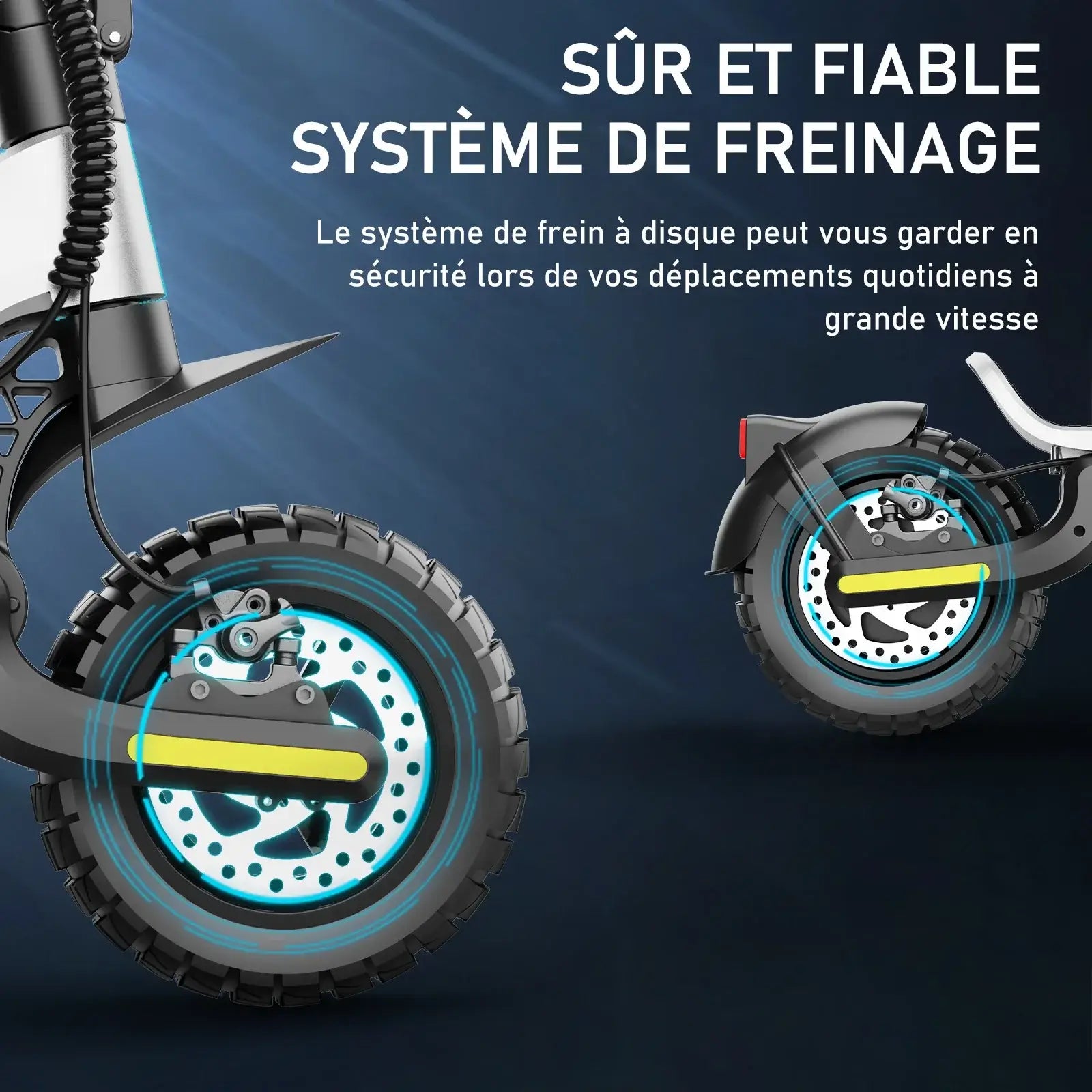Close-up of the TODIMART X5 Electric Scooter's reliable disc brake system for safe high-speed rides.