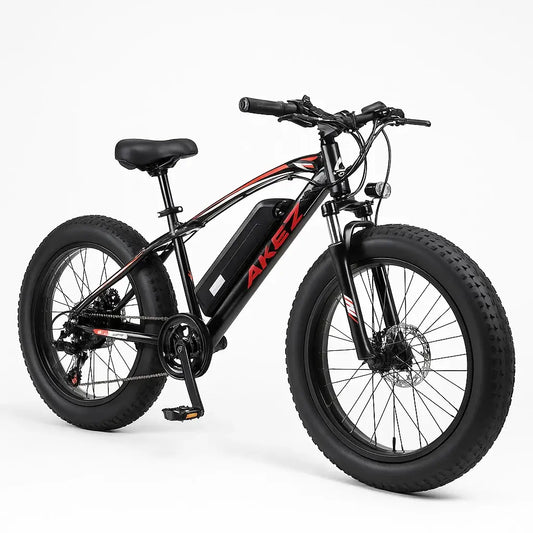 AKEZ 350W Fat Tire Electric Mountain Bike with 20 x 4.0 tires for off-road adventures and urban commuting.