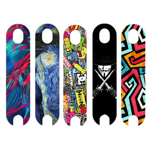 Colorful DIY scooter pedal stickers featuring artistic designs for XIAOMI Mijia M365 Pro electric scooter.