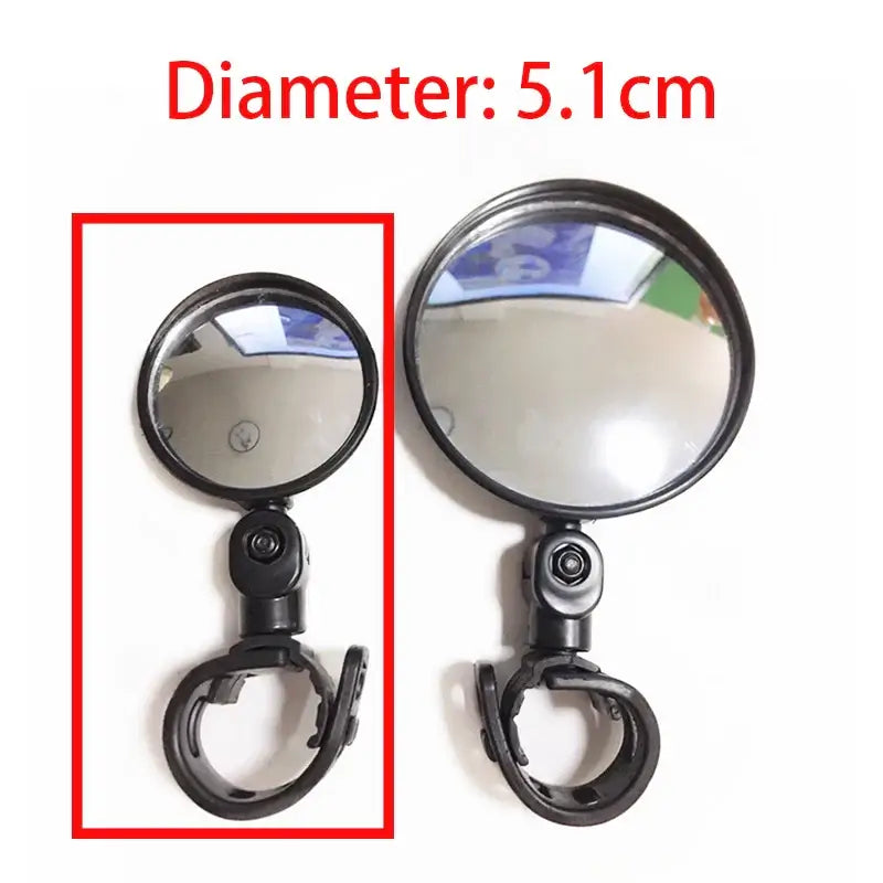 5.1cm diameter electric scooter rearview mirror, showing clear view for better safety while riding.