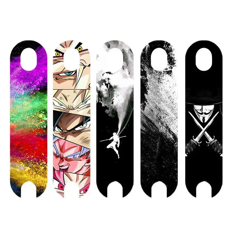Colorful DIY footboard stickers for Xiaomi Mijia M365 Pro scooter, featuring various artistic designs.