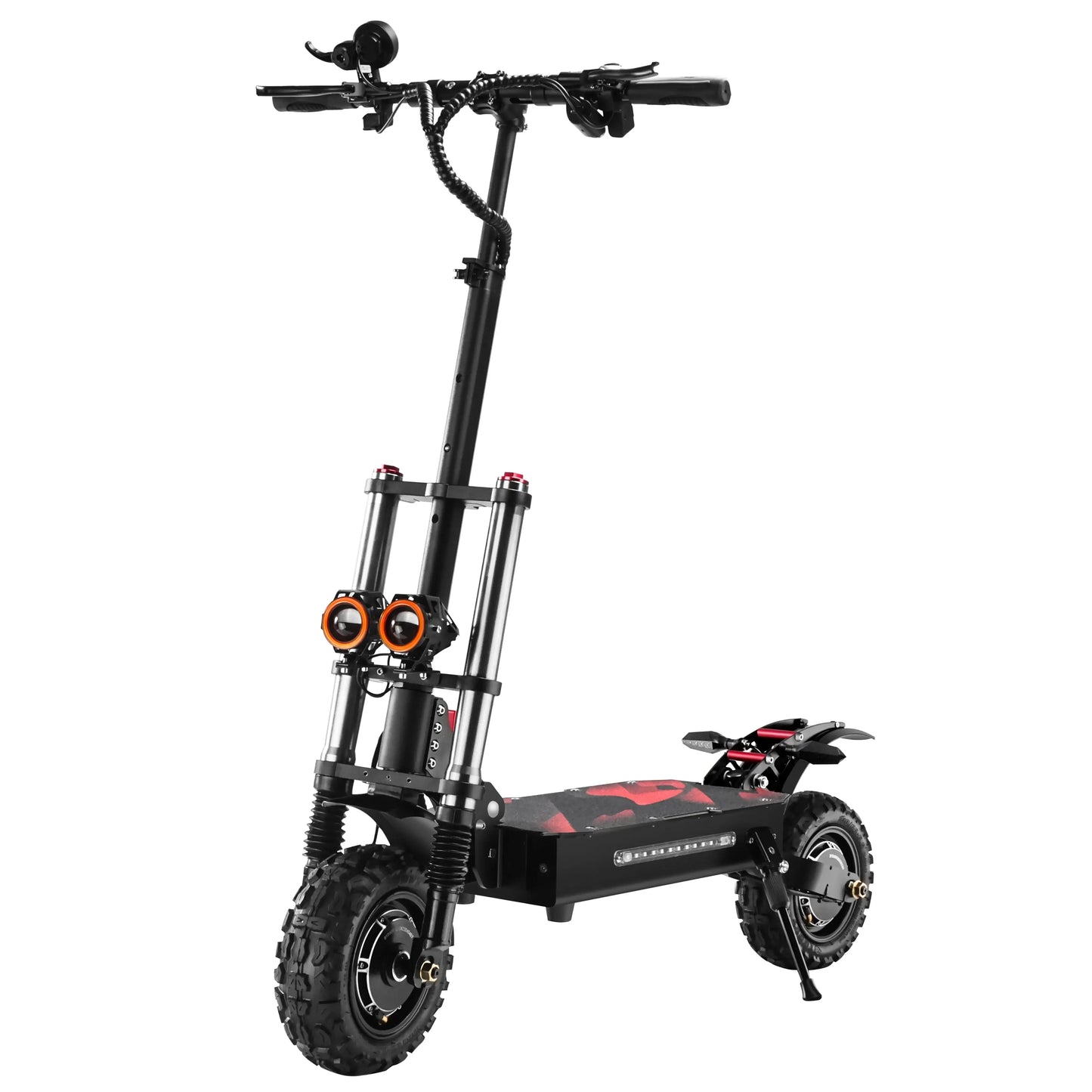 6000W urban off-road electric scooter with dual fold, featuring 11-inch explosion-proof tires for tough terrains.