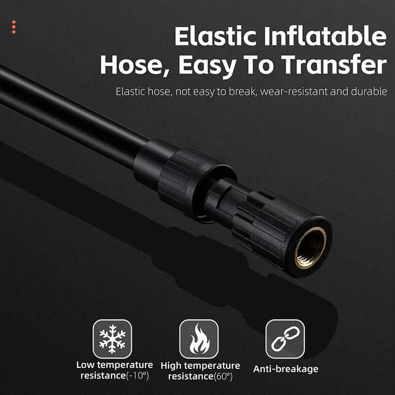 Elastic inflatable hose showcasing durability, low and high temperature resistance, ideal for easy tire inflation.