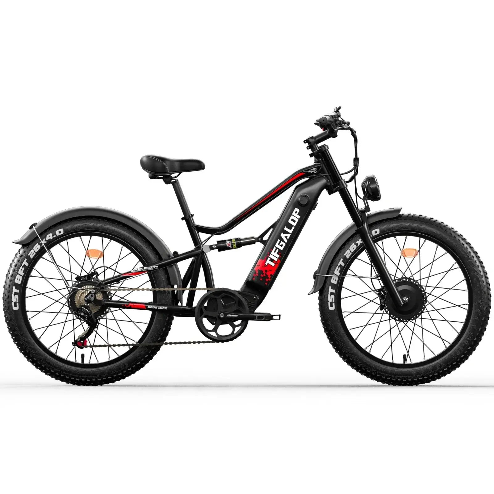 Tifgalop ES7 Pro 3000W Electric Bike side view showcasing rugged design and fat tires.
