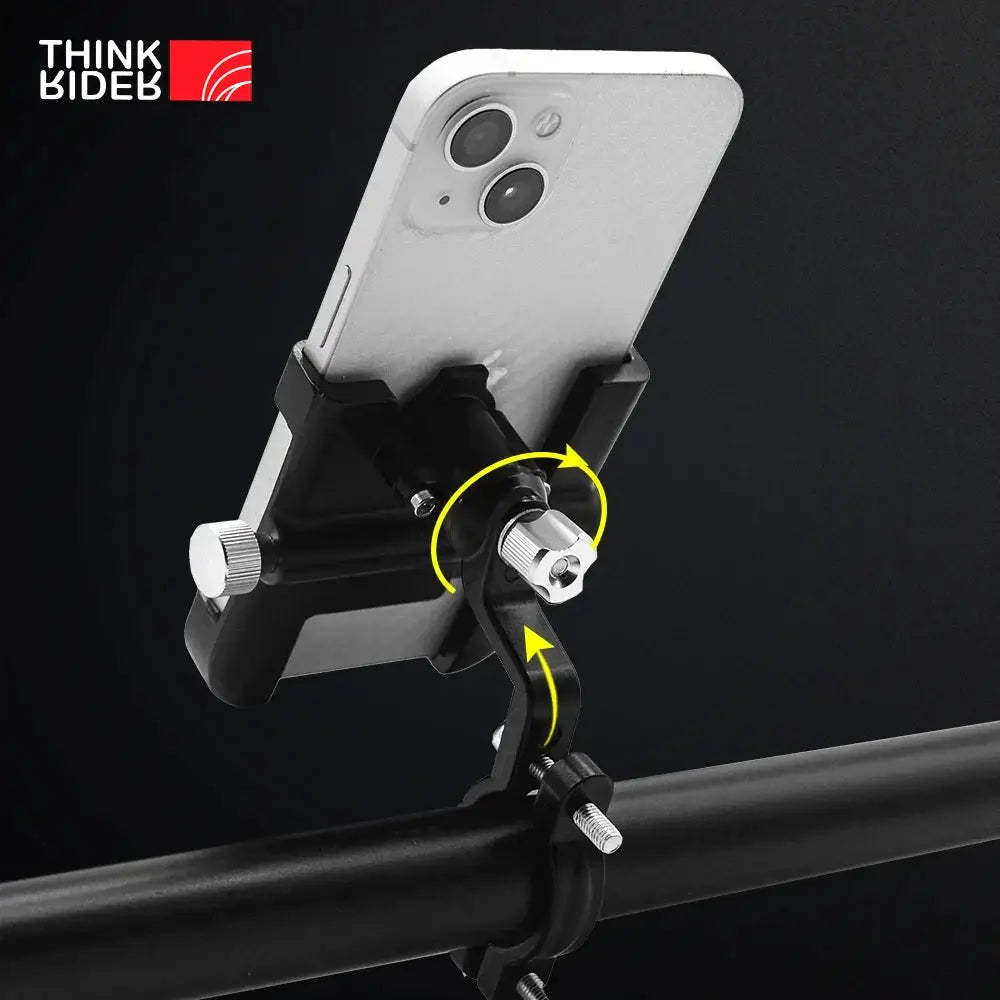 ThinkRider Anti-Vibration Bike Phone Stand mounted on a bike for secure mobile device use.