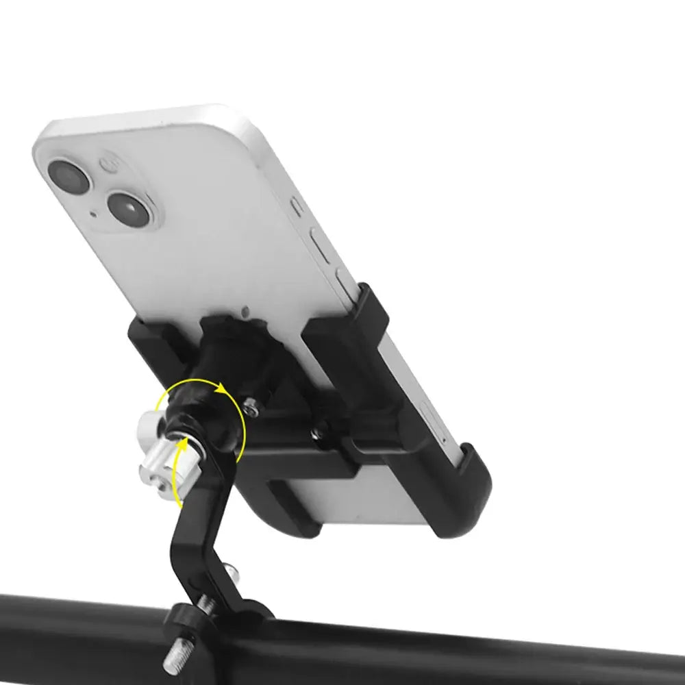 ThinkRider anti-vibration bike phone stand securely holding a smartphone on a bike handlebar.