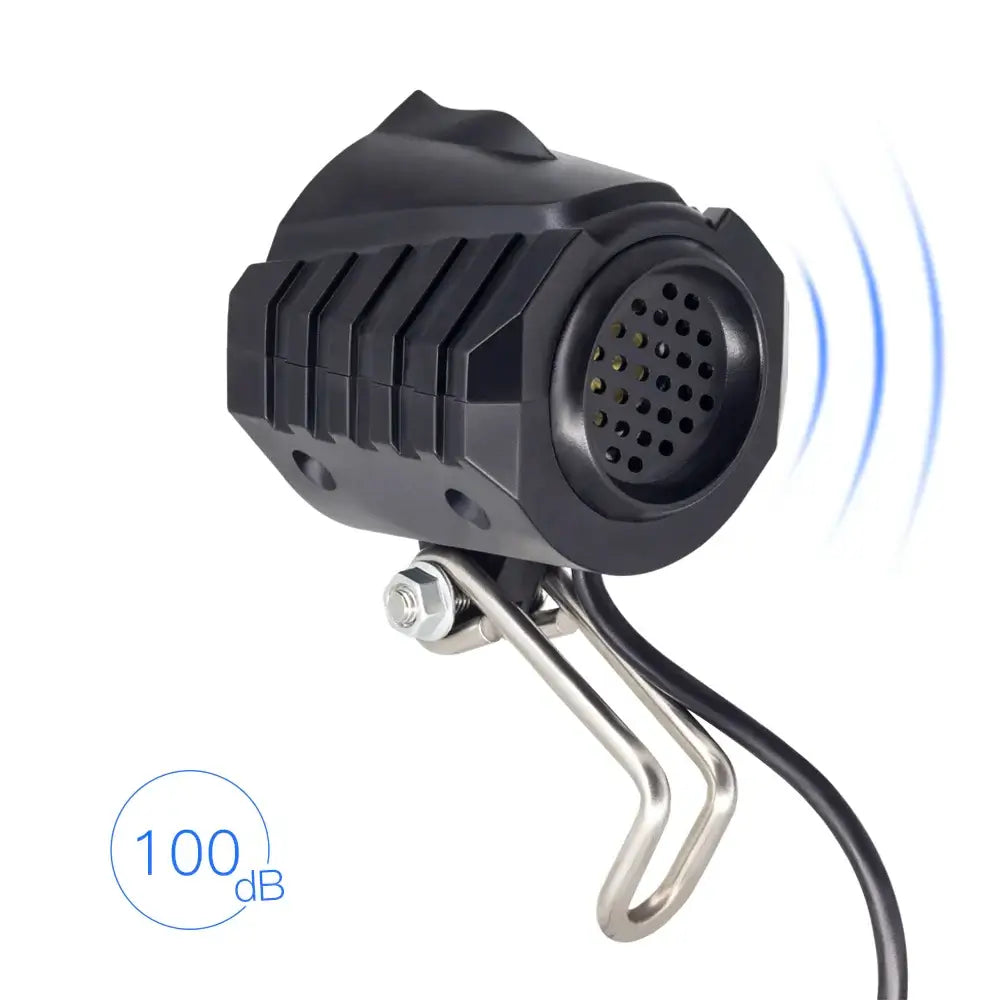 Ebike horn with 100 dB sound output for enhanced safety and visibility on the road.