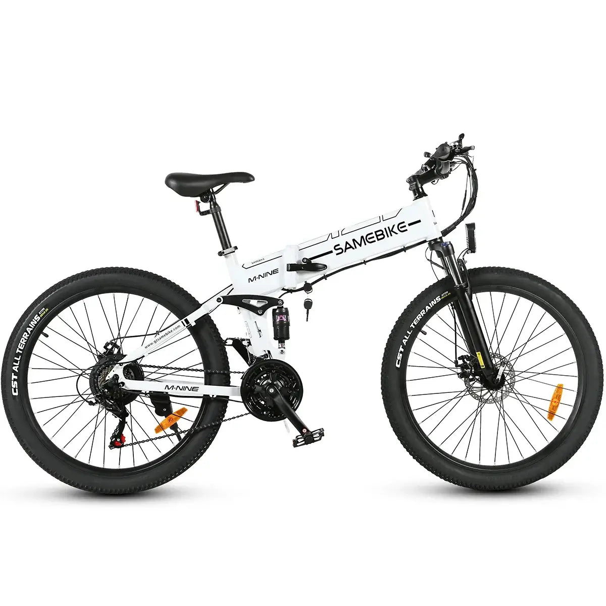 Samebike LO26 Folding Electric Bicycle with 26-inch wheels and 750W motor for mountain and snow cycling.