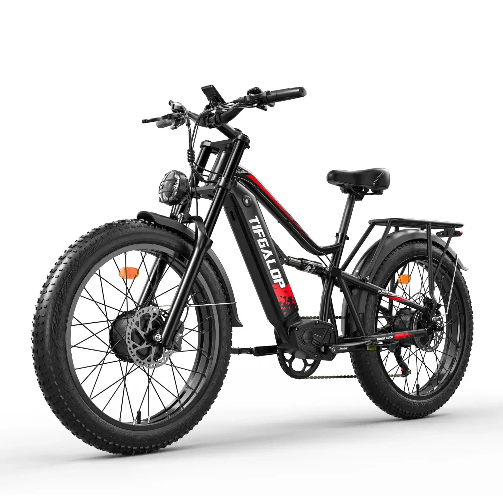 Tifgalop ES7 Pro 3000W Electric Bike featuring dual motors and 26-inch fat tires.