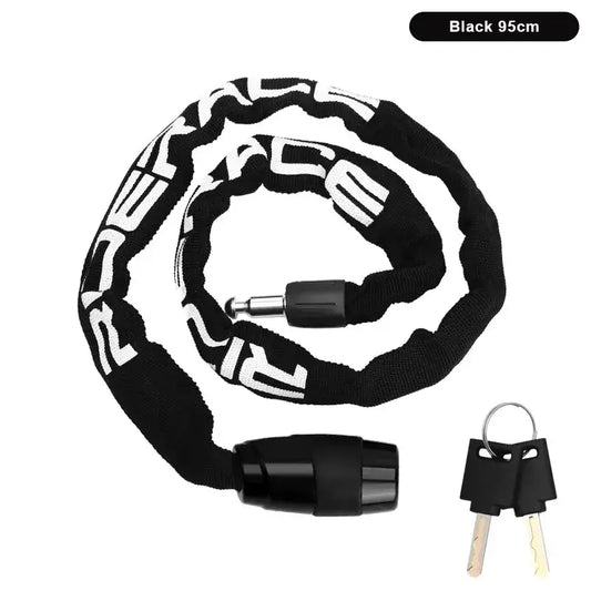 RIDERACE black bicycle chain lock, 95cm, portable anti-theft lock with two keys for bikes and scooters.