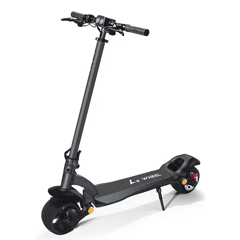 Adult wide tire electric scooter with dual disc brakes, foldable for easy storage and off-road adventures.