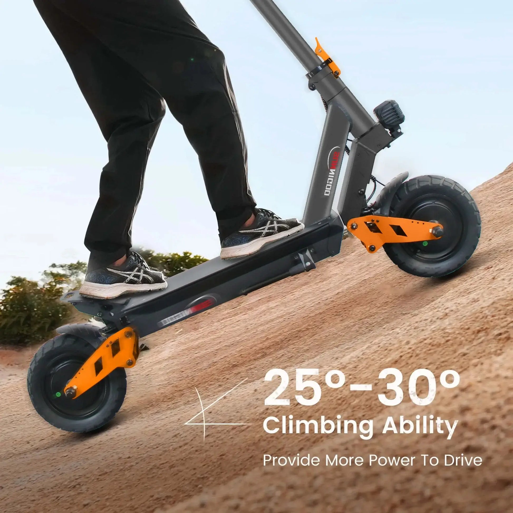 Person riding the 2025 High Power 800W Electric Scooter for Adults on a steep incline showcasing climbing ability.