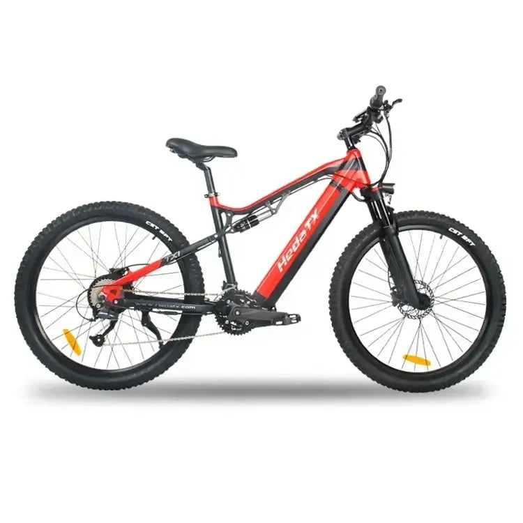 HEDATX19 1000W Electric Bike full suspension side view showcasing design and features.