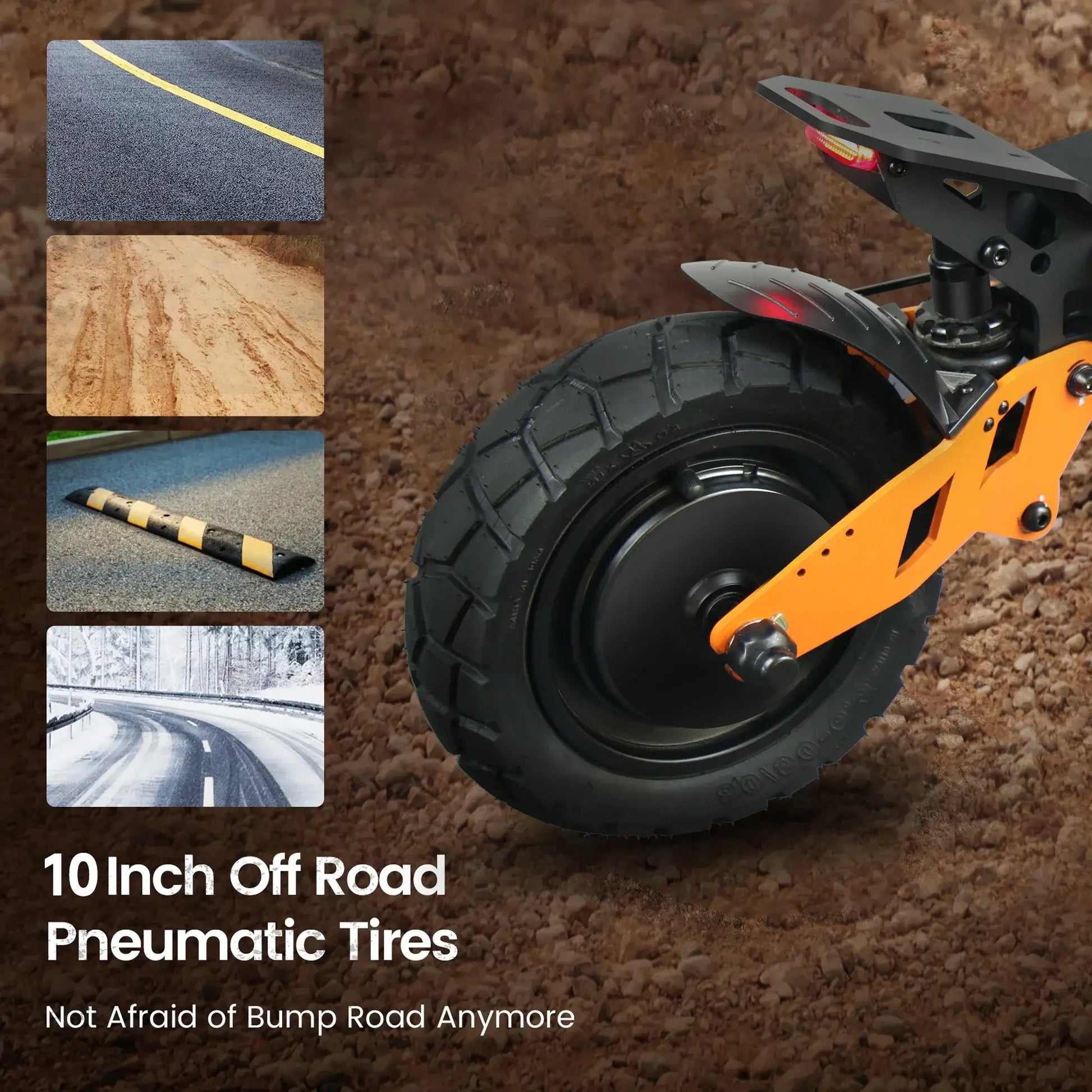10 Inch Off Road Pneumatic Tires on 2025 High Power 800W Electric Scooter for Adults, ensuring versatility on any terrain.