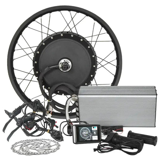 3000w 5000w 8000w brushless electric bicycle motor kit with wheel, controller, and accessories for bike conversion.