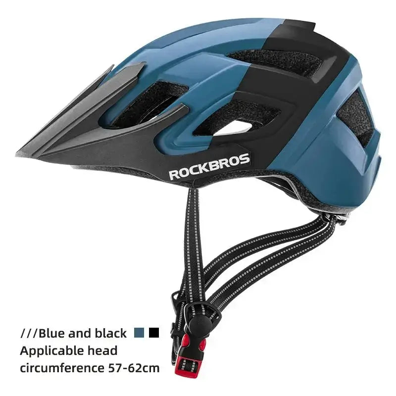 ROCKBROS blue and black electric bicycle helmet for men and women, breathable, shockproof design, size 57-62cm.