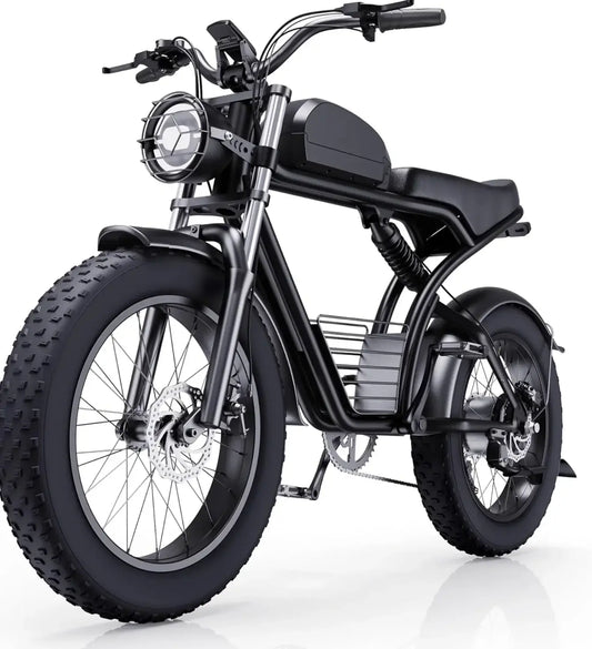 4.0Fat Electric Bike with 1500W motor, 20-inch fat tires, and sleek black design, ideal for adults seeking speed and durability.