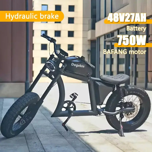 2024 electric bike with 750W Bafang motor, 48V 27Ah battery, and hydraulic brake on urban street.