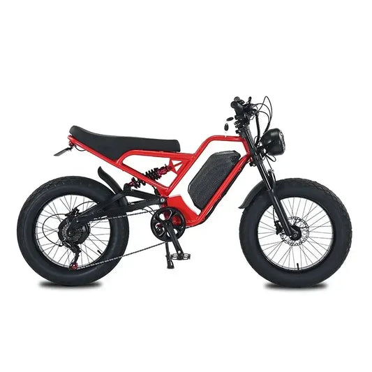 Akez 1500W electric fat tire bike with 20-inch tires and suspension, ideal for off-road adventures.