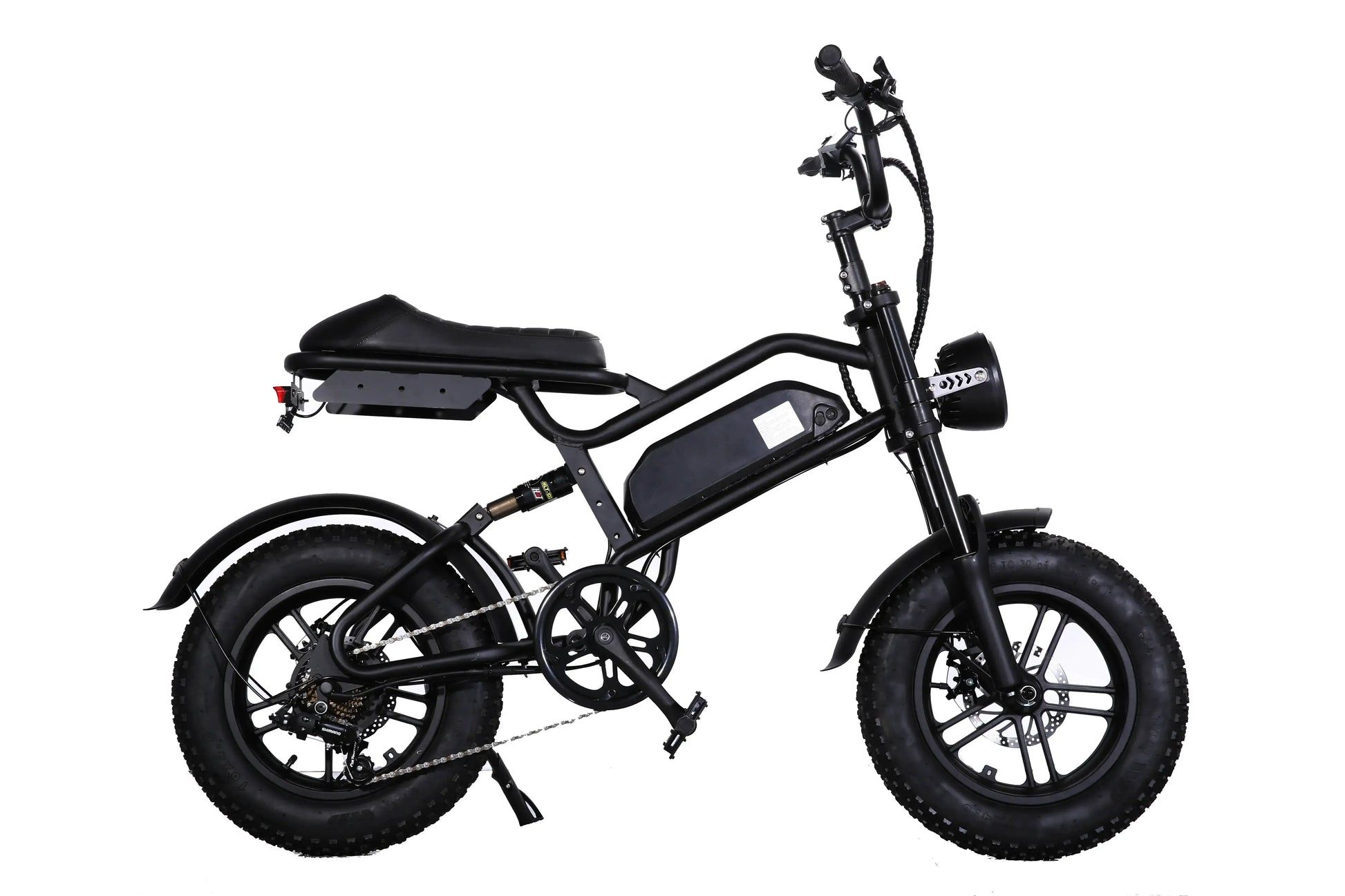 500W fat tire electric bicycle with robust 16-inch tires for off-road and city riding.