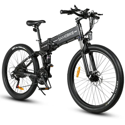 Samebike LO26 Folding Electric Bicycle with 26-inch wheels and 750W motor, ideal for mountain and snow cycling.