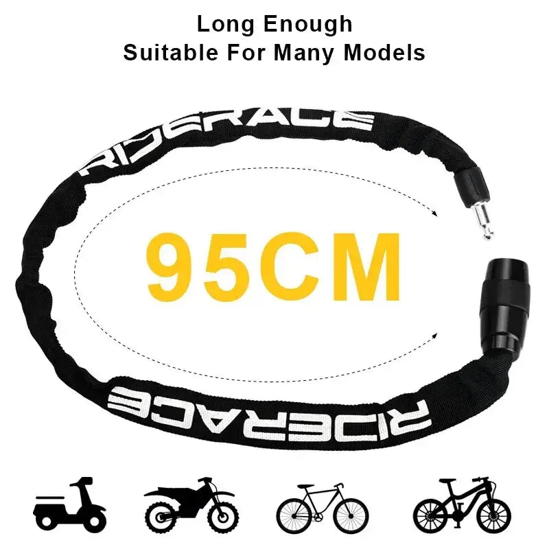 RIDERACE High Security Bicycle Chain Lock 95CM, durable and suitable for bikes, scooters, and e-bikes.
